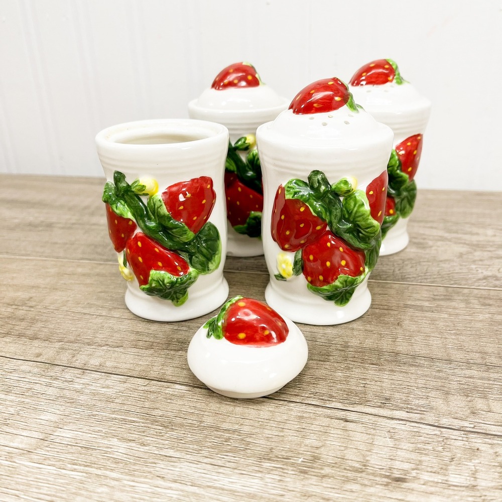Vintage Ceramic Strawberry Spice Jar Set and Salt and Pepper Shakers